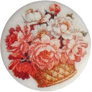VTG 60s Brooch Glazed Ceramic Floral Transfer Basket of Flowers Mid Century Pin